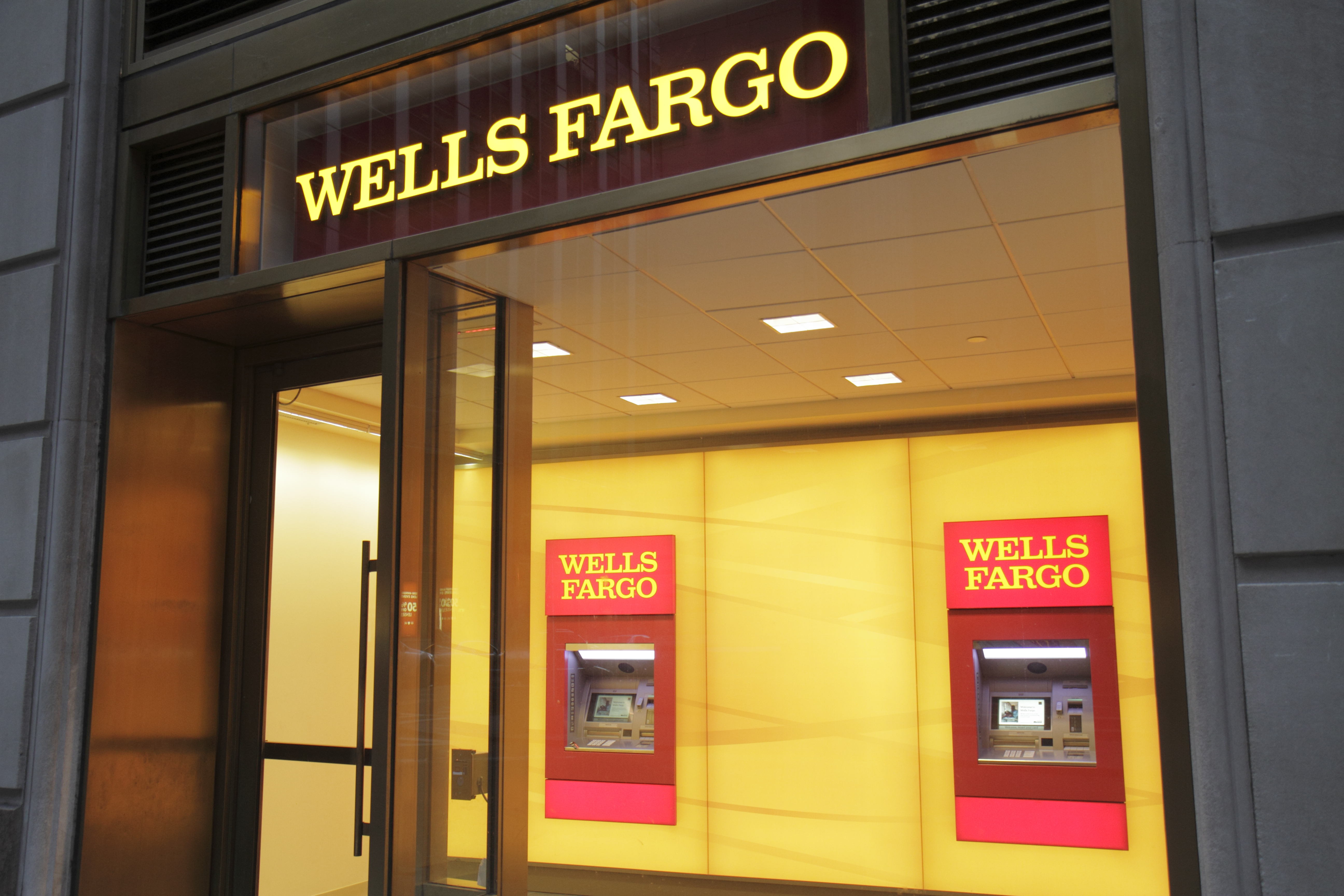 The entrance to Wells Fargo Bank.