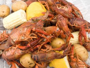 Crawfish, potatoes, and corn