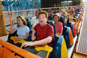 Matthew Perry Rides Coasters at Six Flags