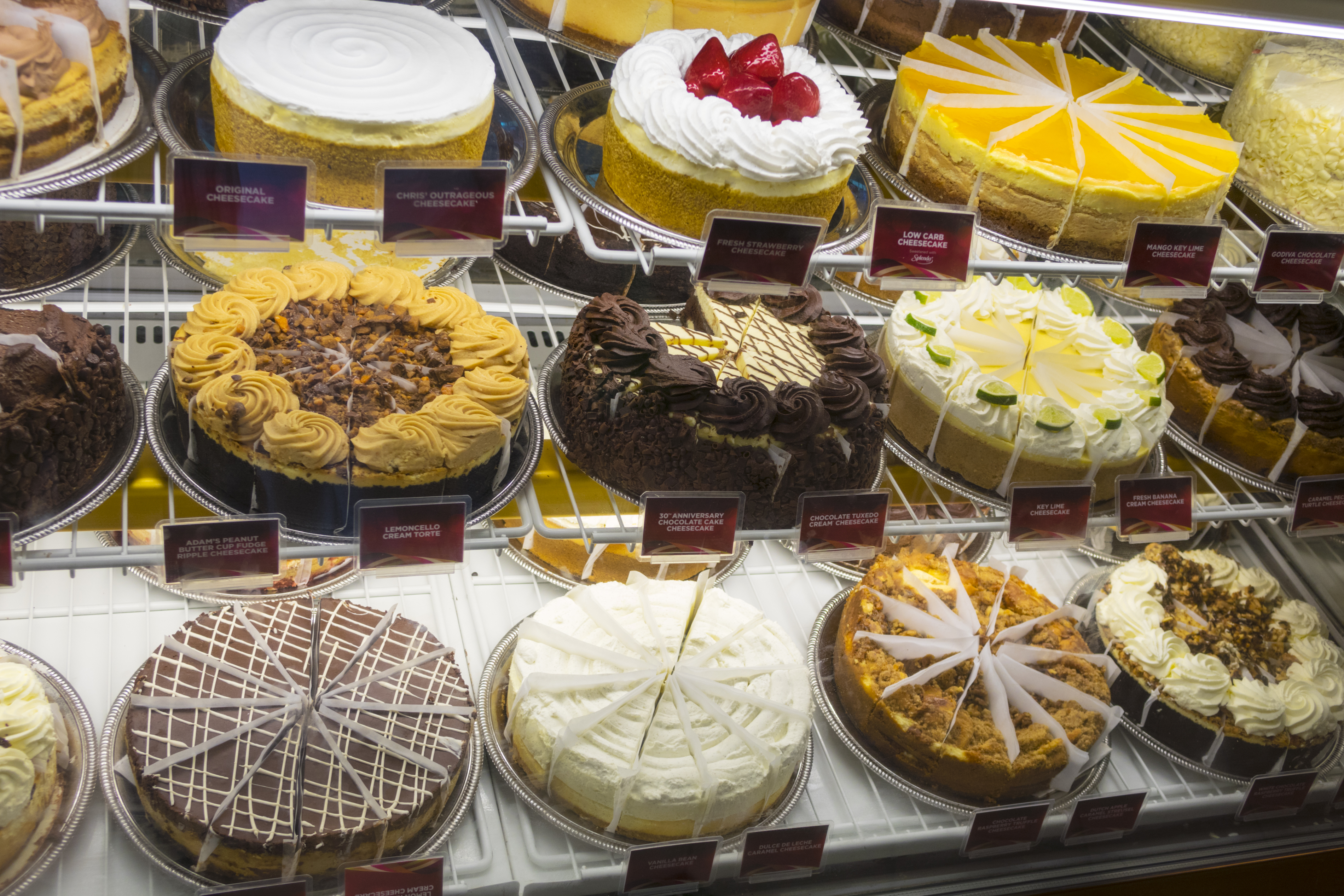 Desserts on display in the Cheesecake Factory at The Mall at Millenia.